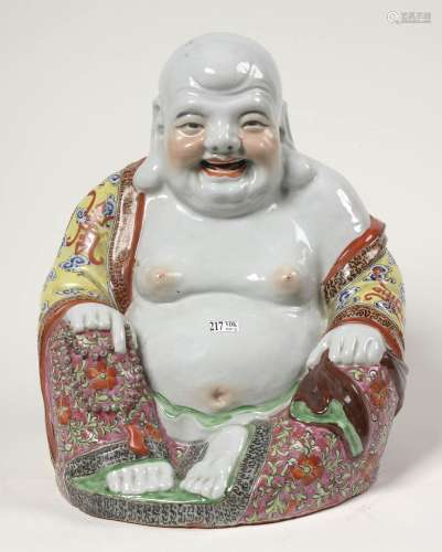 Grand "Bouddha rieur" en porcelaine polychrome de ...