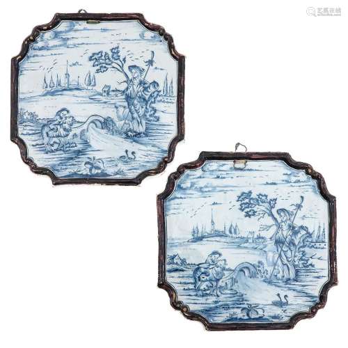 A Pair of 18th Century Delft Plaques
