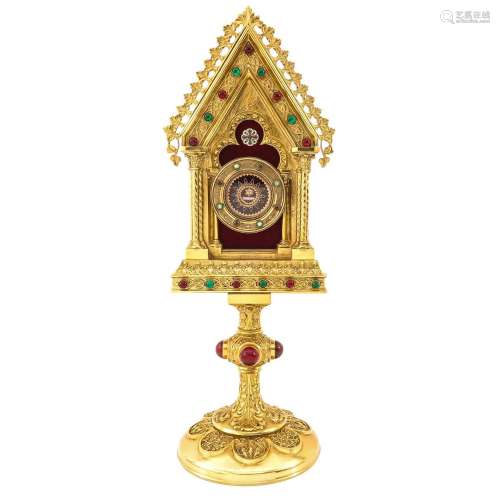 A Gilded Relic Holder with Micro-Mosaic Plaque and Cross Rel...