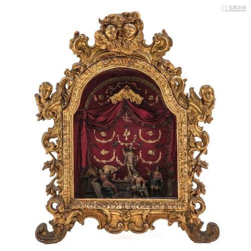 An 18th Century Gilt Wood Relic Shrine Including Statues and...