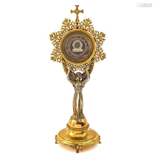 A Gold Plated Brass Relic Holder with Relic of Saint Vincent...