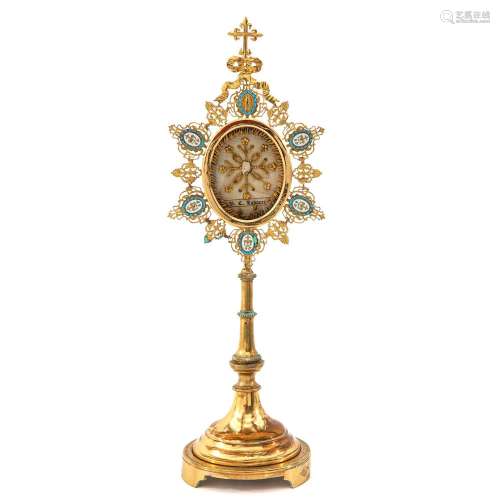A Gold Plated Brass Reliquary with Relic of Saint Catherine ...
