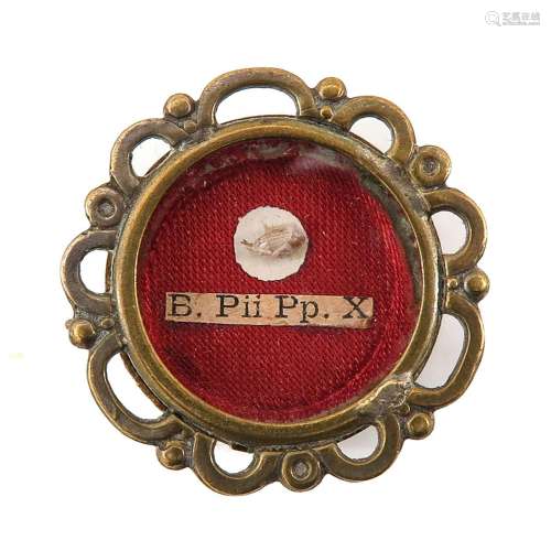 A Relic Holder Including Relic from Pope Pius X with Certifi...
