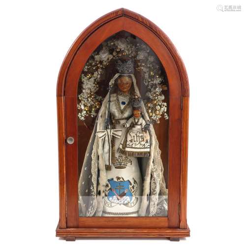 A Large Religious Vitrine of Madonna & Child with Silver...