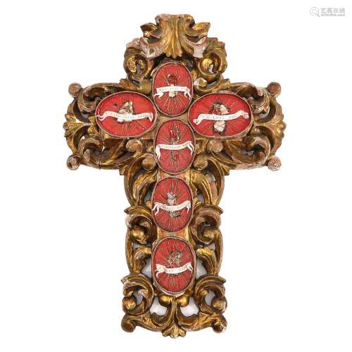 An 18th - 19th Century Gilt Wood Relic Cross