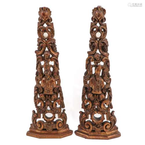 A Pair of 18th Century Carved Wood Relic Holders
