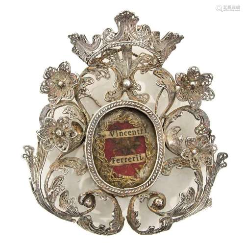 A 19th Century Silver Relic Holder with 2 Relics