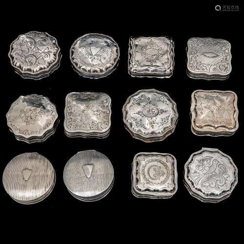 A Collection of 12 19th Century Dutch Silver Pill Boxes