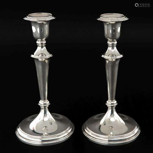 A Pair of English Silver Candlesticks