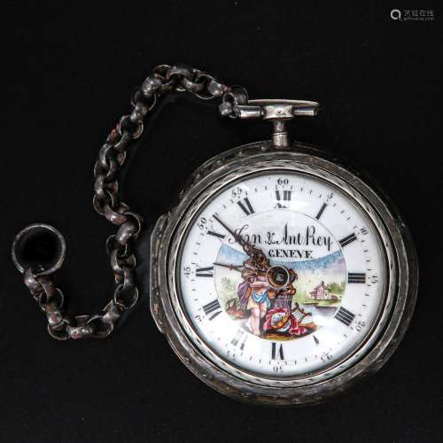 A Silver Pocket Watch Signed Jean & Ant Rey
