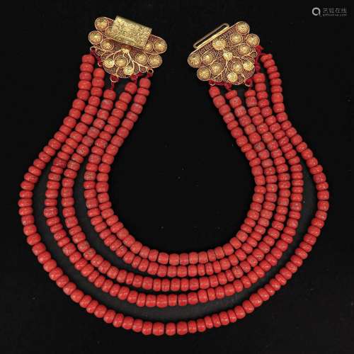 A 19th Century Red Coral Necklace on 18KG Clasp