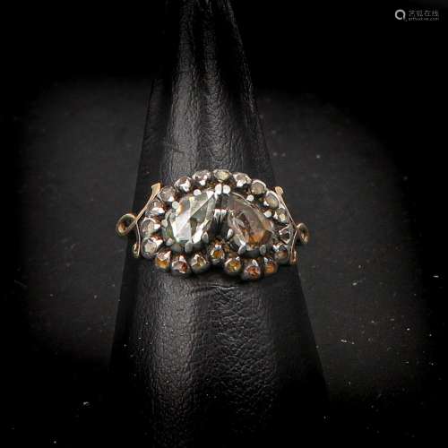 A Ladies Silver over Gold Ladies Diamond Ring