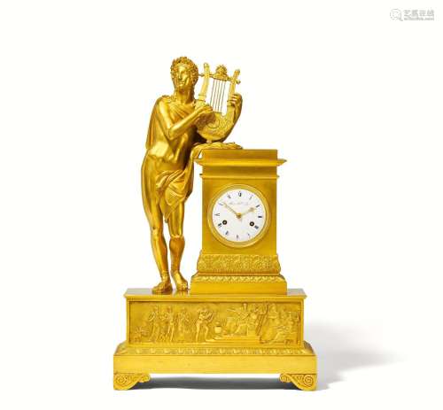Monumental pendulum clock Apollo with lyre