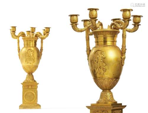 Pair of exquisite vase-shaped Empire candlesticks
