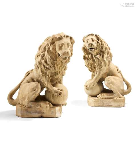 Pair of impressive lion statues