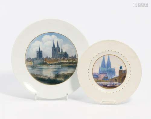 2 plates with views of Cologne Cathedral