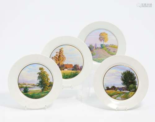 Four plates with landscapes