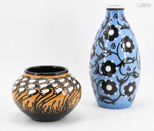 Two vases with floral decor