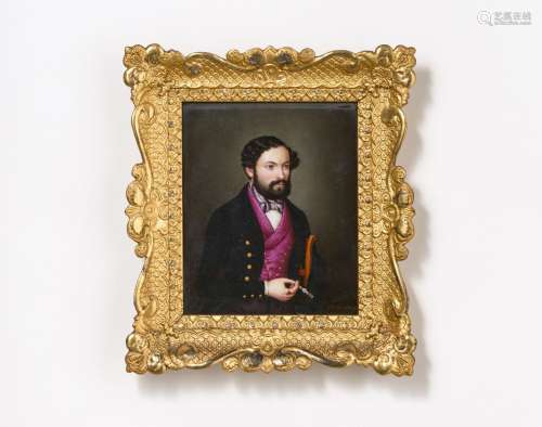 Porcelain painting with portrait of a distinguished gentlema...