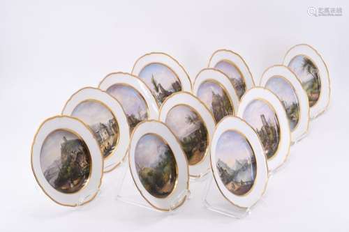 Set of 12 plates with views along the Rhine river