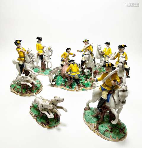 7 figurines from a centerpiece 'Frankenthal Yellow Hunt'