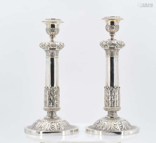 Pair of large candlesticks with acanthus decor