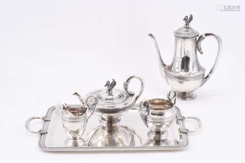 Five piece coffee and tea set with swan decor and palmette f...