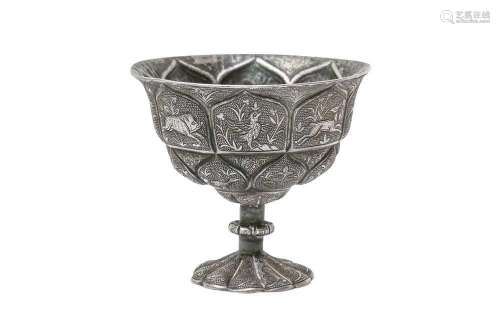 A RARE CHINESE SILVER `GAME` STEM CUP