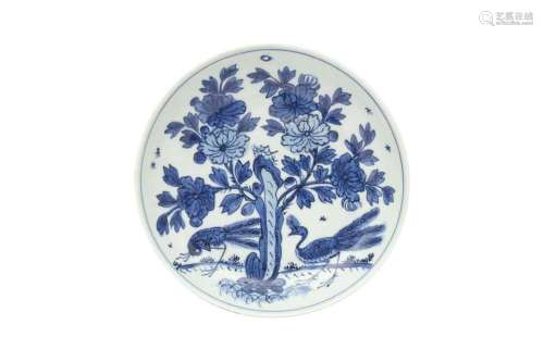 A CHINESE BLUE AND WHITE `PHEASANTS` DISH