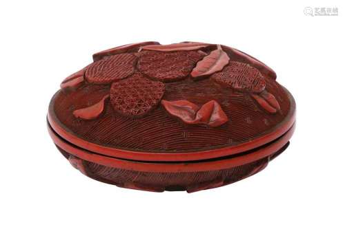 A CHINESE CINNABAR LACQUER `LYCHEE` CIRCULAR SEAL PASTE BOX ...