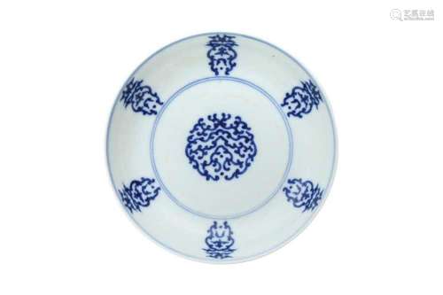 A CHINESE BLUE AND WHITE `SHOU` DISH