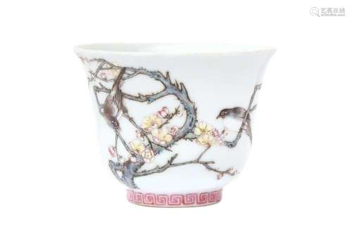 A CHINESE FAMILLE-ROSE `MAGPIE AND PRUNUS` CUP