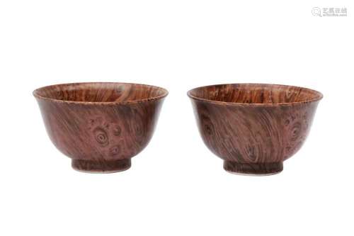 A PAIR OF CHINESE `FAUX BOIS` CUPS