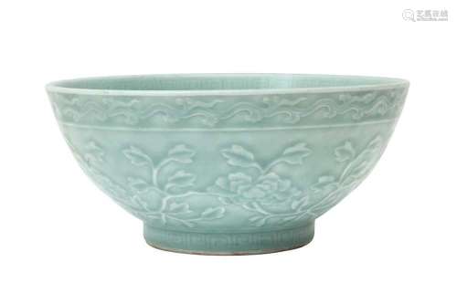 A CHINESE CELADON-GLAZED `PEONIES` BOWL