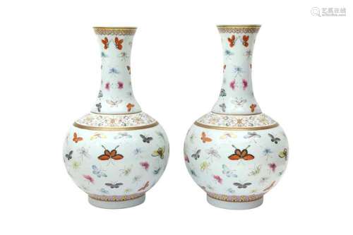 A PAIR OF CHINESE FAMILLE-ROSE `BUTTERFLY` VASES