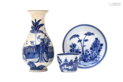 THREE CHINESE BLUE AND WHITE SOFT-PASTE PORCELAIN ITEMS