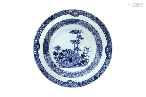 A CHINESE BLUE AND WHITE `PEONY AND BAMBOO` CHARGER