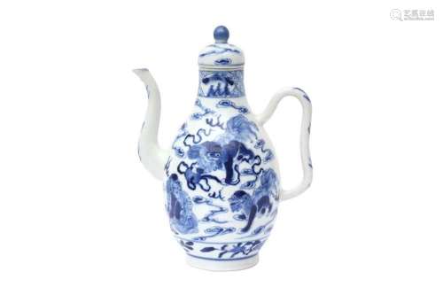 A CHINESE BLUE AND WHITE `LION DOG` TEAPOT AND COVER