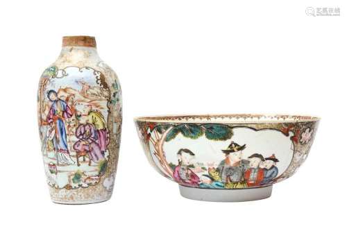 A CHINESE FAMILLE-ROSE VASE AND A PUNCH BOWL