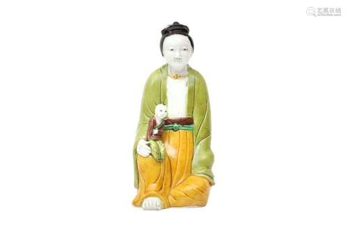 A CHINESE GLAZED BISCUIT FIGURE OF A LADY AND CHILD