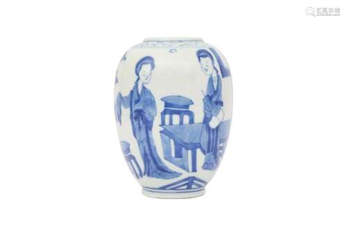 A CHINESE BLUE AND WHITE LADIES JAR