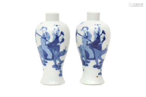 A PAIR OF CHINESE BLUE AND WHITE `IMMORTALS` VASES