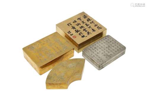 A GROUP OF FOUR CHINESE PAKTONG INK BOXES