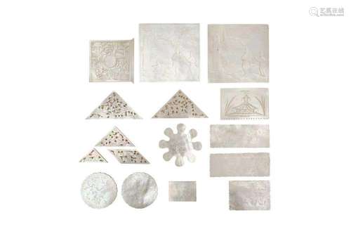 SIXTEEN CHINESE MOTHER-OF-PEARL COUNTERS AND PLAQUES