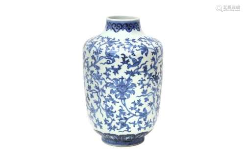 A CHINESE BLUE AND WHITE `LOTUS SCROLL` VASE