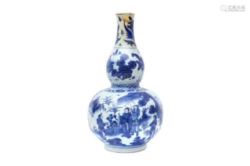 A CHINESE BLUE AND WHITE `FIGURAL` DOUBLE GOURD VASE