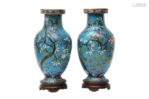 A PAIR OF CHINESE CLOISONNÉ ENAMEL VASES