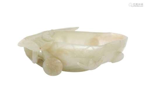A CHINESE PALE CELADON JADE `LEAF` WASHER