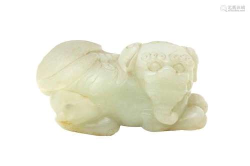 A CHINESE PALE CELADON JADE CARVING OF A LION DOG