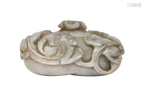 A CHINESE CELADON JADE `CHILONG` WASHER AND COVER